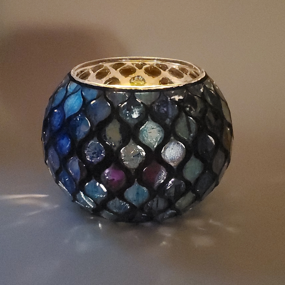 Iridescent Mosaic Glass Candle Holder, Vase, Bowl, Candy Dish NWOT 19" Diameter